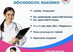 Zdravotná a praktická sestra, zdravotný asistent, Rakúsko, plat od 3200 €